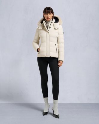 Moose Knuckles Womens Betta Shearling Trim Down Puffer Jacket