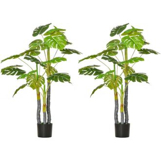 HOMCOM 2 Plantas Artificiales 120 Cm Monstera Artificiales &Aacute;rboles Artificiales Decorativos Con 20 Hojas Para Hogar Sal&oacute;n Dormitorio Verde