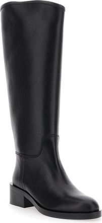 Jeffrey Campbell Womens Black Knee High Leather Boots With Block Heel Cow