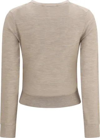 Tory Burch Embroidered Logo Wool Sweater - Beige