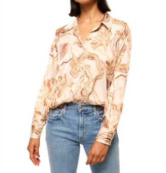 Misa Celine Top In Golden Straw Satin