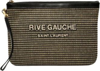 Saint Laurent Pre-owned Raffia Clutch - Dames - Vintage Clutch - Beige - ONE Size - Leer - Vintage