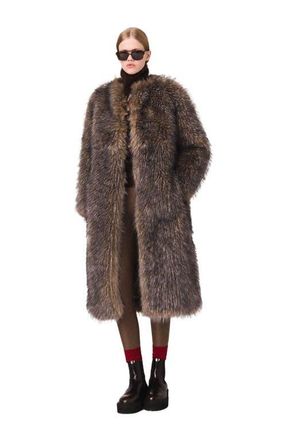 Maje Long faux fur coat in Grey at Nordstrom, Size Medium