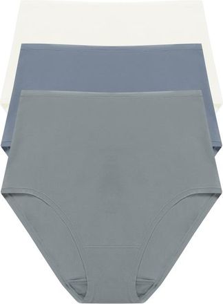 Natori Bliss Bare Cotton High Waist Brief 3-Pack in Seaglass/country Blue/ivory at Nordstrom, Size Medium