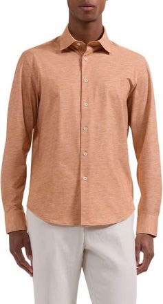 Bugatchi James OoohCotton Space Dye Button-Up Shirt in Mango at Nordstrom, Size Xxx-Large