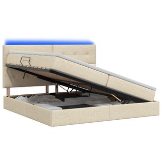 vidaXL Cama De Almacenamiento Led Con Colch&oacute;n Crema 200 X 200 Cm Tela Vidaxl