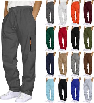 Generic Mens Fleece Sweatpants Winter Warm Tracksuit Bottoms for Men UK Thermal Joggers Bottom with Zip Pocket Casual Fleece Lined Athletic Jogging Trousers M