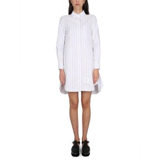 Thom Browne Shirt Dresses, female, Multicolor, Size: XS Thigh Length Pleated Back Tie Front Shirtdress