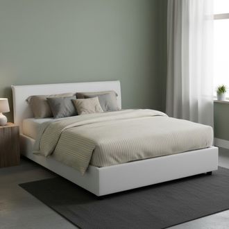 Dmora Dmora - Cama Matrimonial Dame, Cama Contenedor Con Revestimiento De Tela, 100% Made In Italy, Apertura Frontal, Con Colch&oacute;n Cm 160x190 Incluido, Blanc