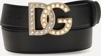 Dolce & Gabbana Leather Belt with crystal DG logo Female 95