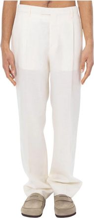 BRIGLIA 1949 Margutta Wool Linen Loose Pants - Heren - Straight fit broeken - Wit - M - Wol - Broeken