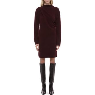 Helmut Lang Drape Detail Long Sleeve Wool Blend Sweater Dress in Burgundy at Nordstrom, Size Xx-Small