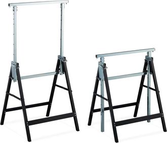 Relaxdays Relaxdays 2 Caballetes Para Mesa Y Trabajos De Bricolaje, Acero, Negro-plateado, Altura Regulable 80-130 Cm