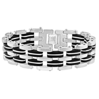 Pompeii3 Mens Steel Brushed And Black Two Tone 18.5mm Wide Link Flexible 8.5 Bracelet