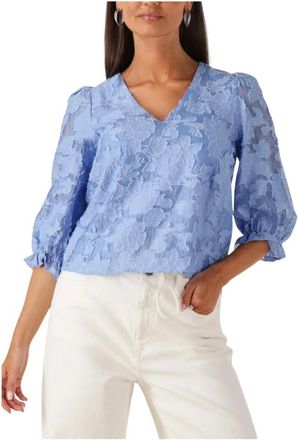 Selected Overhemden, Dames, Blauw, S, Katoen, 3/4 Mouw Top