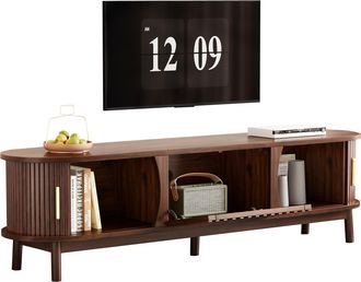 STILVORA Mueble De Tv Con 2 Puertas Correderas Y 1 Puerta Abatible, Estilo Retro, En Mdf, 165&times;39,5&times;46 Cm, Marr&oacute;n