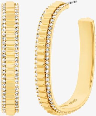 Michael Kors Large Pav&eacute; Gold-Tone Brass Hoop Earrings