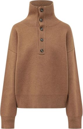 Ami Trui met Hoge Knopenkraag - Dames - Coltruien - Bruin - L - Wol - Truien & Vesten