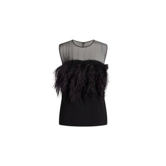 Alberta Ferretti Enver Satin Top met Veren - Dames - Tops - Zwart - Maat: L Satijn