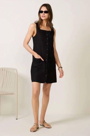 Sanctuary Posh Button Linen Dress In Black
