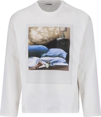 Jil Sander White Long-Sleeve Printed T-Shirt