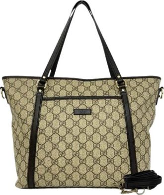 Gucci Pre-owned Vintage Canvas Tote Bag - Dames - Vintage Shopper - Bruin - ONE Size - Leer - Vintage