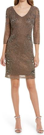 Pisarro Nights Beaded V-Neck Cocktail Dress in Mocha at Nordstrom, Size 10