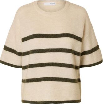 Selected Truien & Vesten, Dames, Beige, M, Wol, Gebreide trui met O-hals