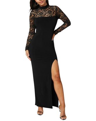 Bebe Mock Neck Lace Bodice Maxi Dress