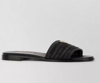 Prada raffia sliders open toe flat sole