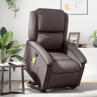 vidaXL Vidaxl - Sill&oacute;n Reclinable Masaje Elevable Cuero Aut&eacute;ntico Marr&oacute;n Oscuro