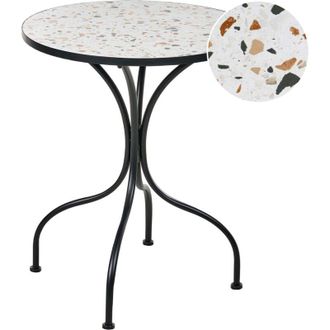 Beliani Tavolo da bistrot da esterno in metallo stile vintage con piano effetto terrazzo e struttura in ferro nero Artena