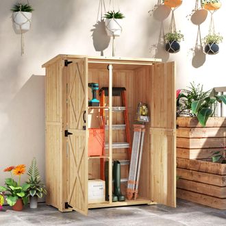OUTSUNNY Wooden Tool Storage Cabinet with Double Doors, Natural