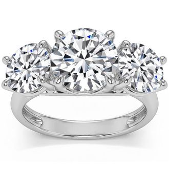 Pompeii3 5 1/2Ct Three Stone Lab Grown Diamond Engagement Ring White Yellow or Rose Gold