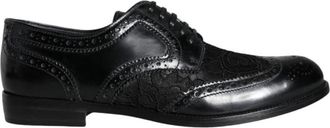 Dolce & Gabbana Bloemen Brogue Wingtip Leren Schoenen - Dames - Veterschoenen - Zwart - 36 EU - Katoen - Schoenen
