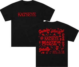 Generic Katseye Beautiful Chaos Merch T-Shirt Crewneck Short Sleeve Cotton Tee Men Women Streetwear Tops (Black,M)