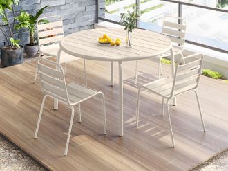 Vente-Unique Sala da pranzo da giardino un tavolo D.110 cm e 4 sedie impilabili in Metallo Beige - MIRMANDE di MYLIA