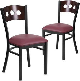 Flash Furniture 2 Pk. 3 Circle Back Metal Chair - Walnut Wood Back, Burdy Vinyl Seat