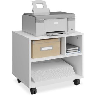 Relaxdays Relaxdays - Printer Stand with Storage, 3 Shelves, Tray, Cupboard, Office Cabinet Table, Wheels, 35,5 x 40 x 30 cm, White