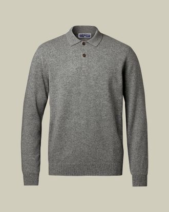 CHARLES TYRWHITT Cashmere Knitted Polo - Grey Size XXXL by Charles Tyrwhitt
