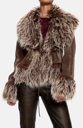 Jaded London Leonie Brown Faux Fur Trim Coat at Nordstrom Rack, Size Small
