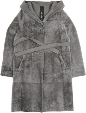 BLANCHA Omkeerbare Shearling Jas - Dames - Jas met riem - Grijs - S - Leer - Jassen