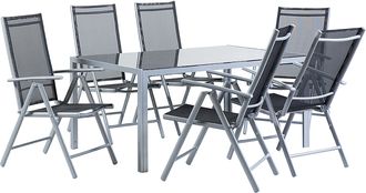 Beliani Conjunto De Comedor De Jard&iacute;n De 7 Piezas Con Mesa De Comedor De Aluminio Negro Y 6 Sillas Plegables