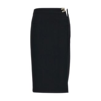Elisabetta Franchi Midi Skirts, female, Black, Size: XL Double Stretch Cr&ecirc;pe Pencil Skirt