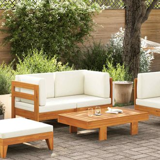 vidaXL Muebles De Jard&iacute;n 2 Pzas Cojines Blanco Crema Madera De Acacia Vidaxl