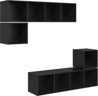 vidaXL TV Cabinet Set Wall-mounted 4 pcs Black Oak Engineered Wood vidaXL