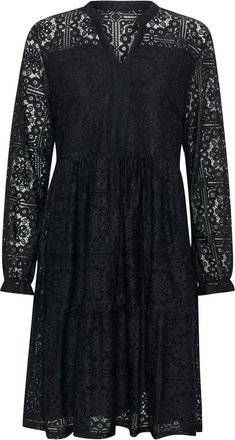 Cream Zwarte Kantjurk met Ruchedetails - Dames - Casual kleedjes - Zwart - S - Kleedjes