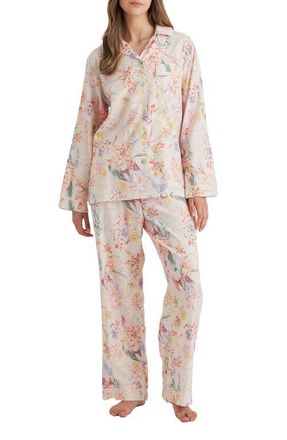 Papinelle Sleepwear Bailey Cozy Floral Cotton Blend Pajamas in Champagne at Nordstrom, Size Large