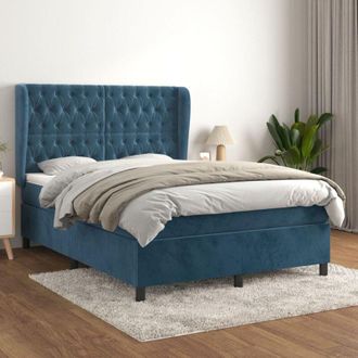 vidaXL Cama Box Spring Con Colch&oacute;n Terciopelo Azul Oscuro 140x200 Cm Vidaxl