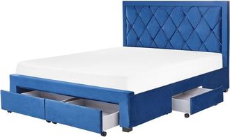 Beliani Beliani - Glam Velvet Bed eu King Size 5ft3 Storage Drawers Tufted Headboard Blue Lievin